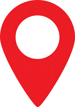 Red location pin icon with white center isolated on transparent background