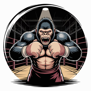 Furious Gorilla Wearing Boxing Gloves.