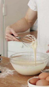 Mixing Batter in Glass Bowl Recipe Tutorial Close Up 4K