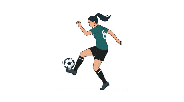 A talented female soccer player performing a skillful ball control maneuver.