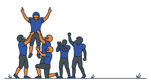 American football team celebrating a touchdown with a lifted player.