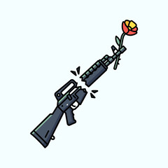 Naklejka premium Rifle with a red flower emerging.