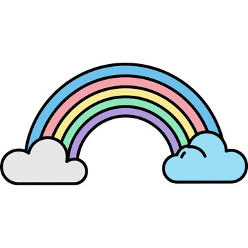 Colorful Rainbow Over White Clouds.