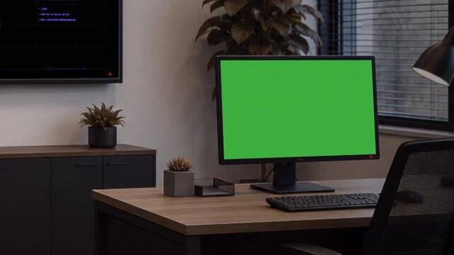 Zoom into green screen display on office computer