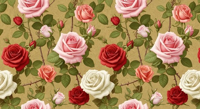 Vintage Rose Floral Pattern Seamless Background.