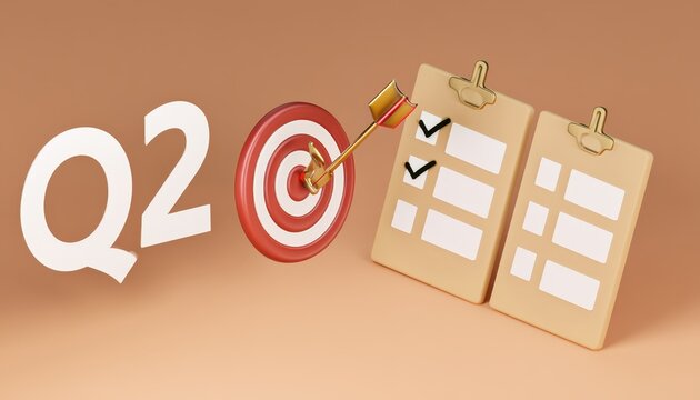 A bullseye on a target with Q2 and checklists nearby