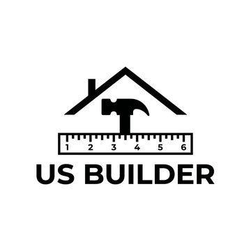 US builder roof and ruler construction graphic