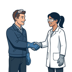 Fototapeta premium Man and woman shaking hands while wearing safety gloves in business setting 