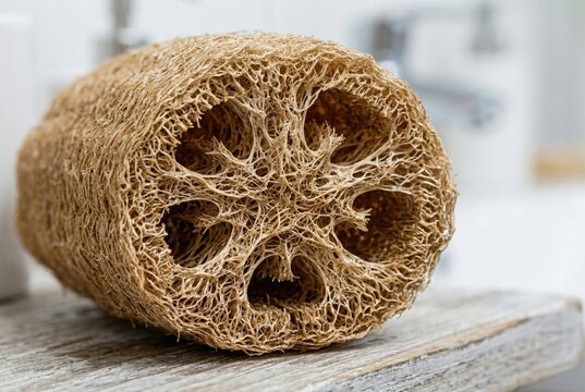 Fibrous natural gourd luffa sponge with wooden bath brush and cloth
