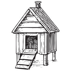 Vintage Wooden Chicken Coop Farm Poultry Illustration © RT Studio 1981