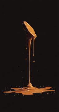 Melted caramel drips from a round, inverted object