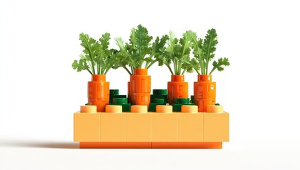 Naklejka premium Carrot plants in a colourful LEGO-style planter