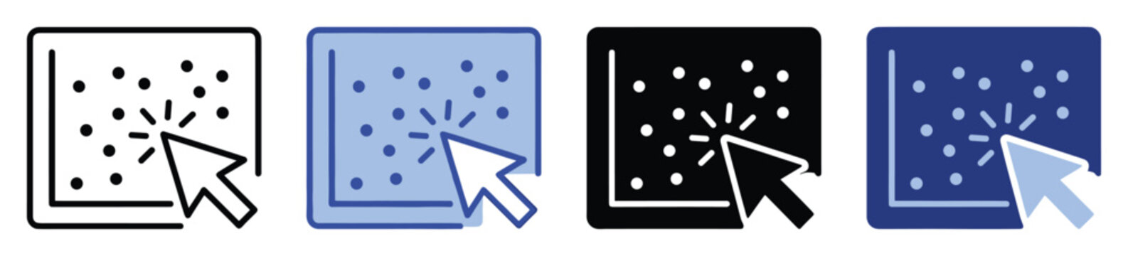 Set of scatter plot icons. Data analysis chart, graph visualization symbol. Click, select, data