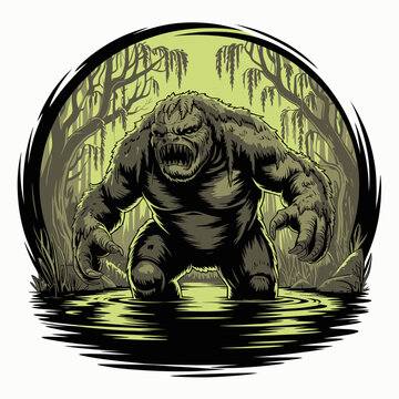 Swamp Monster Emerging from Water.
