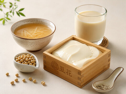 Chinese tofu (Douhua) in a modern Chinese style for a healthy breakfast.