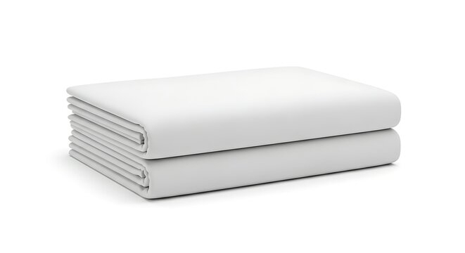 Isolated folded white bedsheet stack neat fabric textile bedding set for bedroom linen interior design mockup