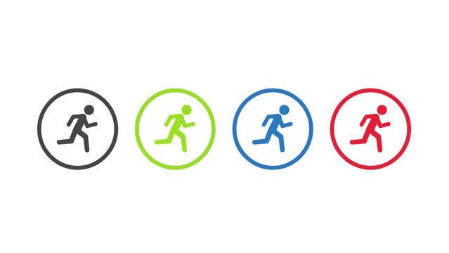 running man exit icon movement symbol for fitness and sports apps showing active stick figures in colorful circles.