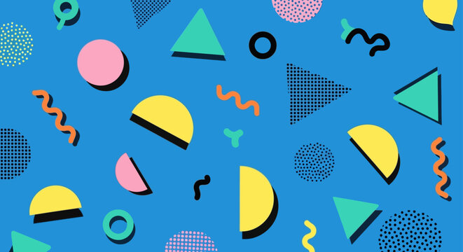 memphis style pattern with abstract geometric shapes and colorful elements graphic design backdrop