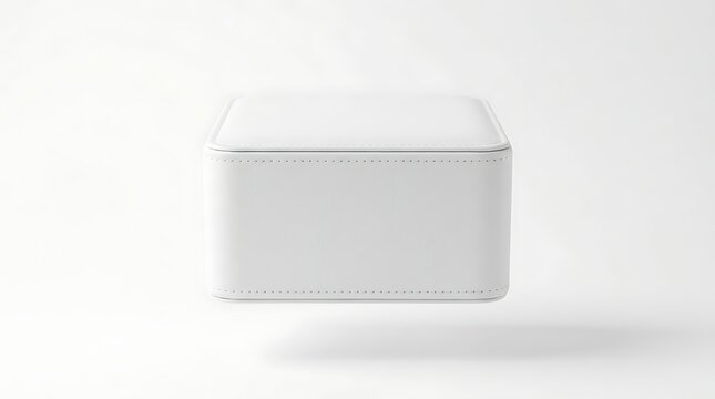 Isolated luxury white leather watch box mockup with stitched edge texture, elegant gift packaging container template