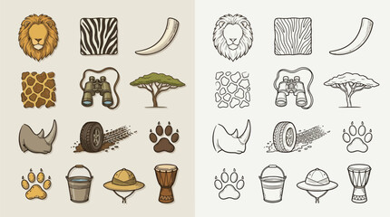 Collection of Safari Icons and Symbols in Color and Outline Styles. © renender