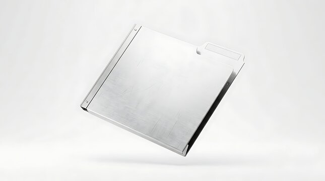 Isolated metallic office file folder mockup featuring blank surface for branding identity business document organization