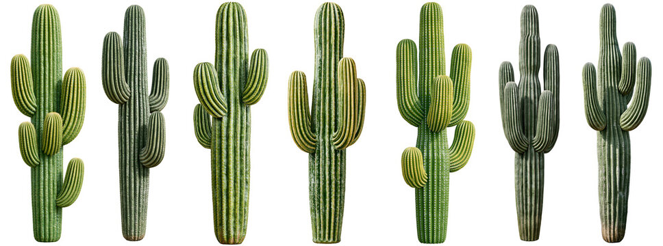 Giant Desert Cactus set Isolated on White Transparent Background - design element cut-out object collection