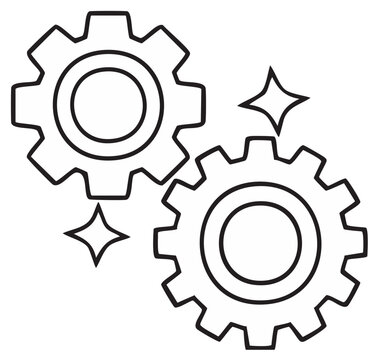 Gears in Motion Outline Symbol Sparkling to Emphasize Smooth Interlocking Integration and Process Efficiency