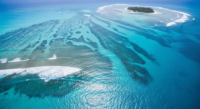 Aerial ocean island view