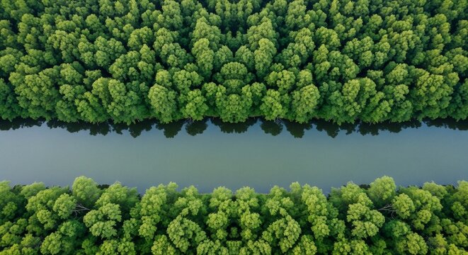 Aerial view of forest and river