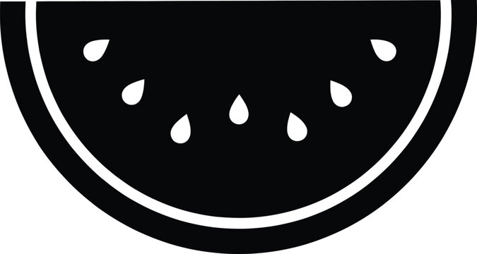 Black and white watermelon slice icon, fruit symbol, vector graphic, food illustration