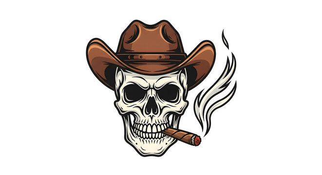 Cowboy Skull Smoking Cigar Illustration