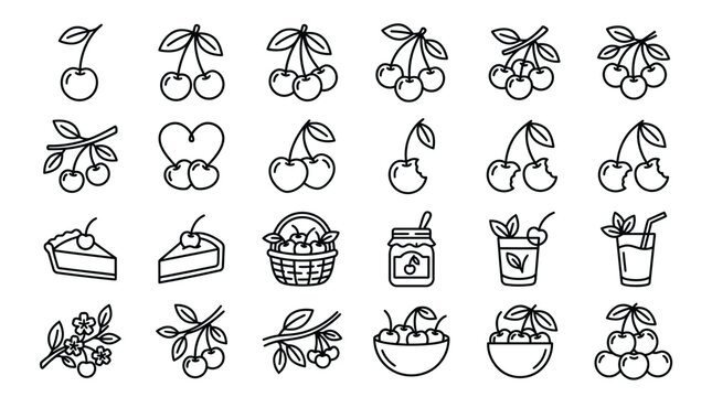 Hand drawn doodle cherry fruit icons collection set.