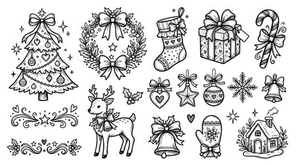 Obraz premium Set of hand drawn christmas elements