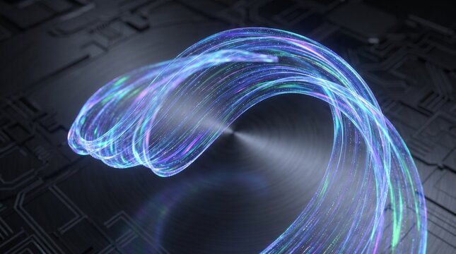 Abstract glowing light waves representing speed, connectivity, and futuristic digital communication.