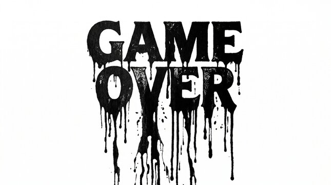 A dramatic game over message in black dripping paint on a white background