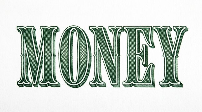 A large green money text on a white background