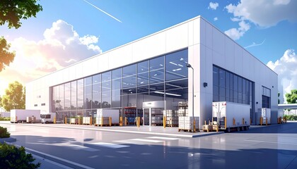 Obraz premium Modern Industrial Warehouse with Glass Facade.