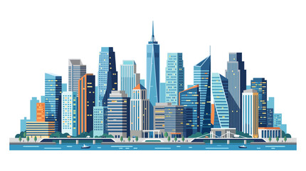 Naklejka premium Modern Cityscape with Skyscrapers and Urban Architecture Illustration.