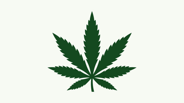 Minimalist green cannabis leaf icon illustration.