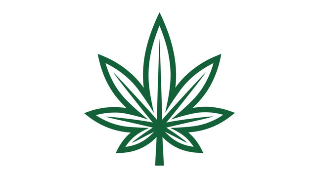 Minimalist green cannabis leaf vector icon symbol.