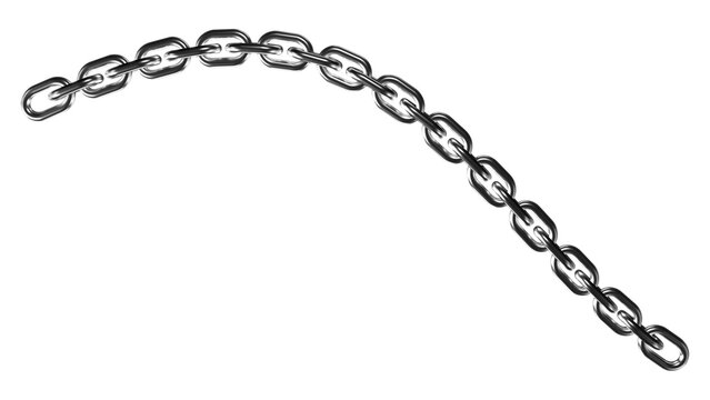 Single metal chain segment arching gracefully on isolated transparent background for professional design projects.