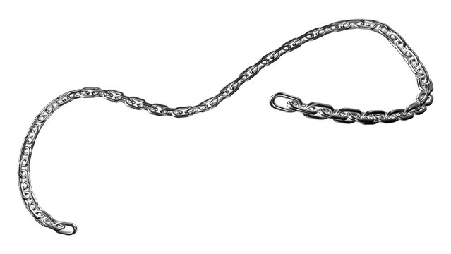 Polished chrome chain path for web design and manufacturing graphics displaying interconnected silver link parts.
