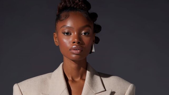 Elegant Black woman with sculpted braids turning to camera