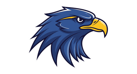Fototapeta premium Blue and yellow eagle head illustration, fierce bird mascot design, powerful predatory animal graphic