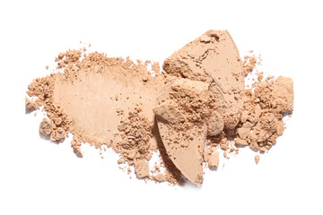 Obraz premium Crushed face powder isolated on white, top view. Sample of makeup product