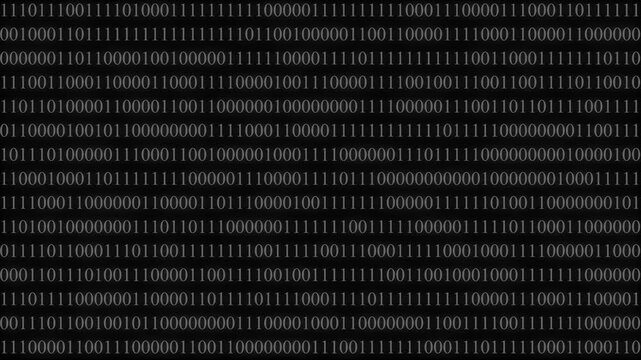 Binary Code on Black Digital Background. Rows of ones and zeros in a binary pattern create a digital data backdrop, symbolizing coding .Digital data code in hacker or security technology concept.4k