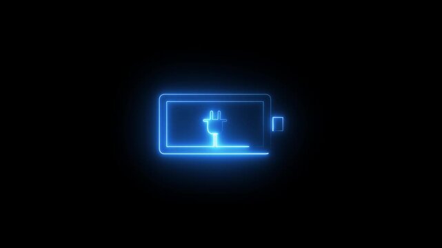 neon battery icon. Neon charge battery . neon battery icon with electric lightning bolt charging animation.4k