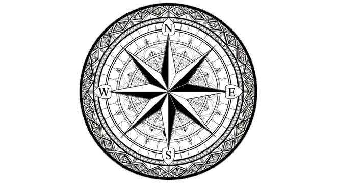 Detailed ornate nautical compass rose isolated on white background