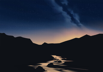 Night sky over river with milky way © Johnster Designs