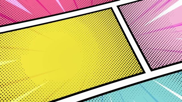 Vibrant Comic Book Panel Background with Energetic Pop Art Elements, Halftone Dots, and Dynamic Speed Lines, Perfect for Creative Design